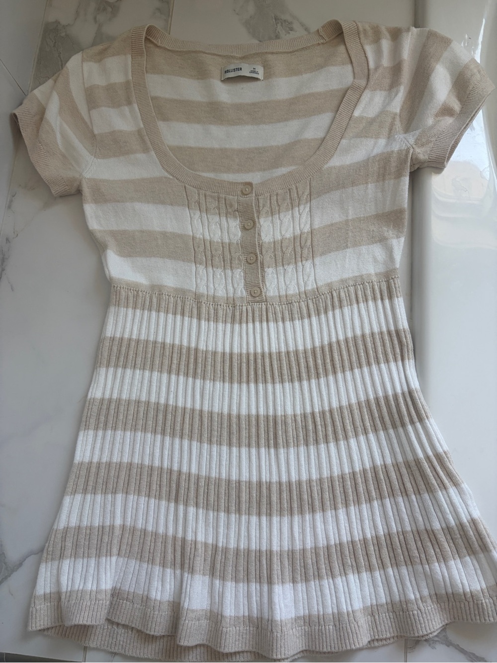 Hollister Beige and White Striped Knit Top
